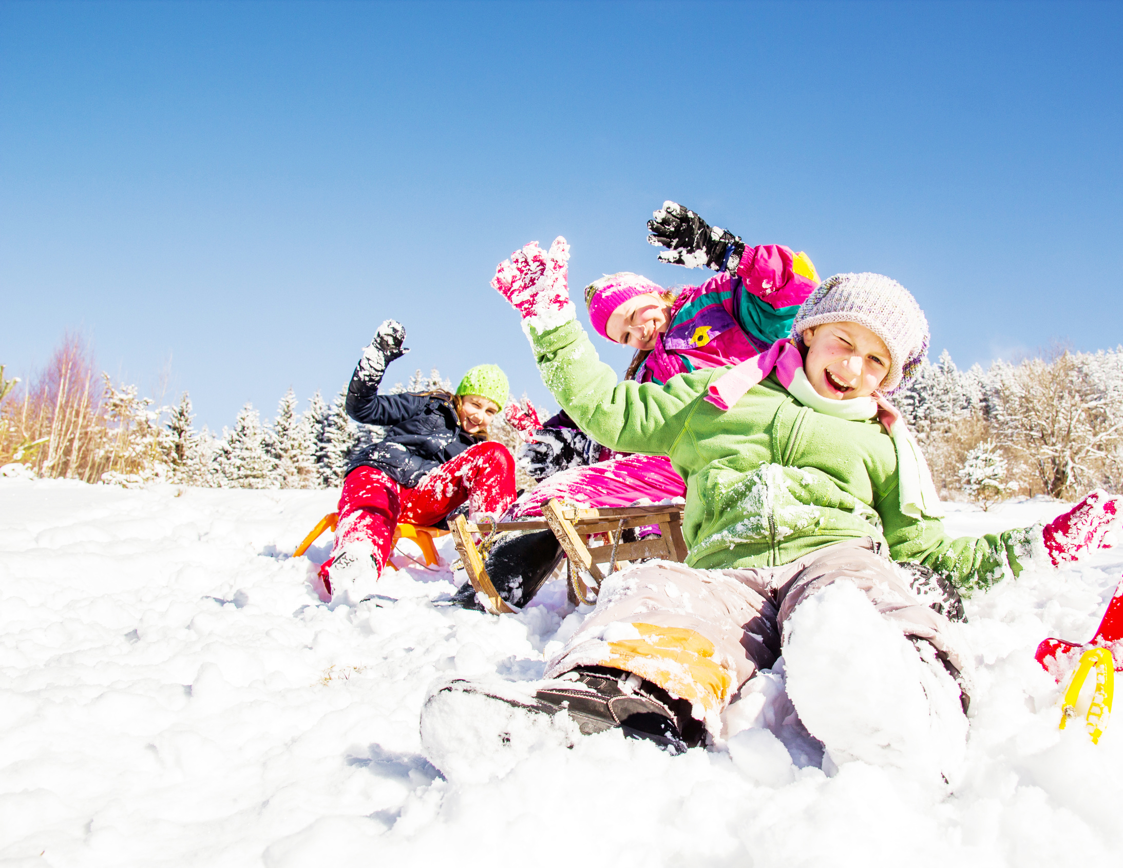 happy children at winter time. group of children spending a nic